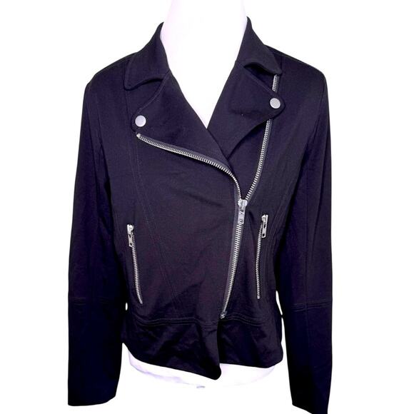 Evereve Black Moto Biker Style Jacket Asymmetrica Silver Zippers Size Medium - Picture 2 of 11
